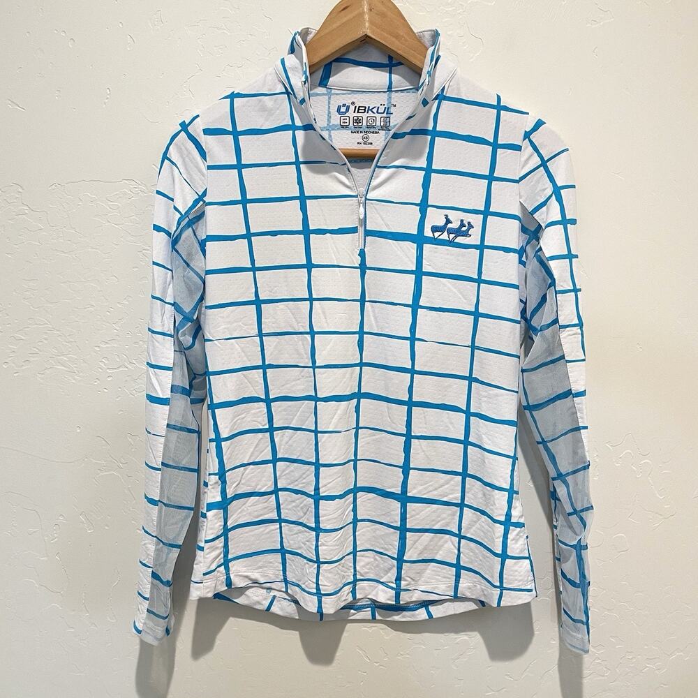 Ibkul Cordova Blue Print Partial Zip Long Sleeve Performance Top Womens XS UPF50